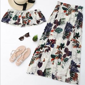 Separate Printed Top With Slit Skirt